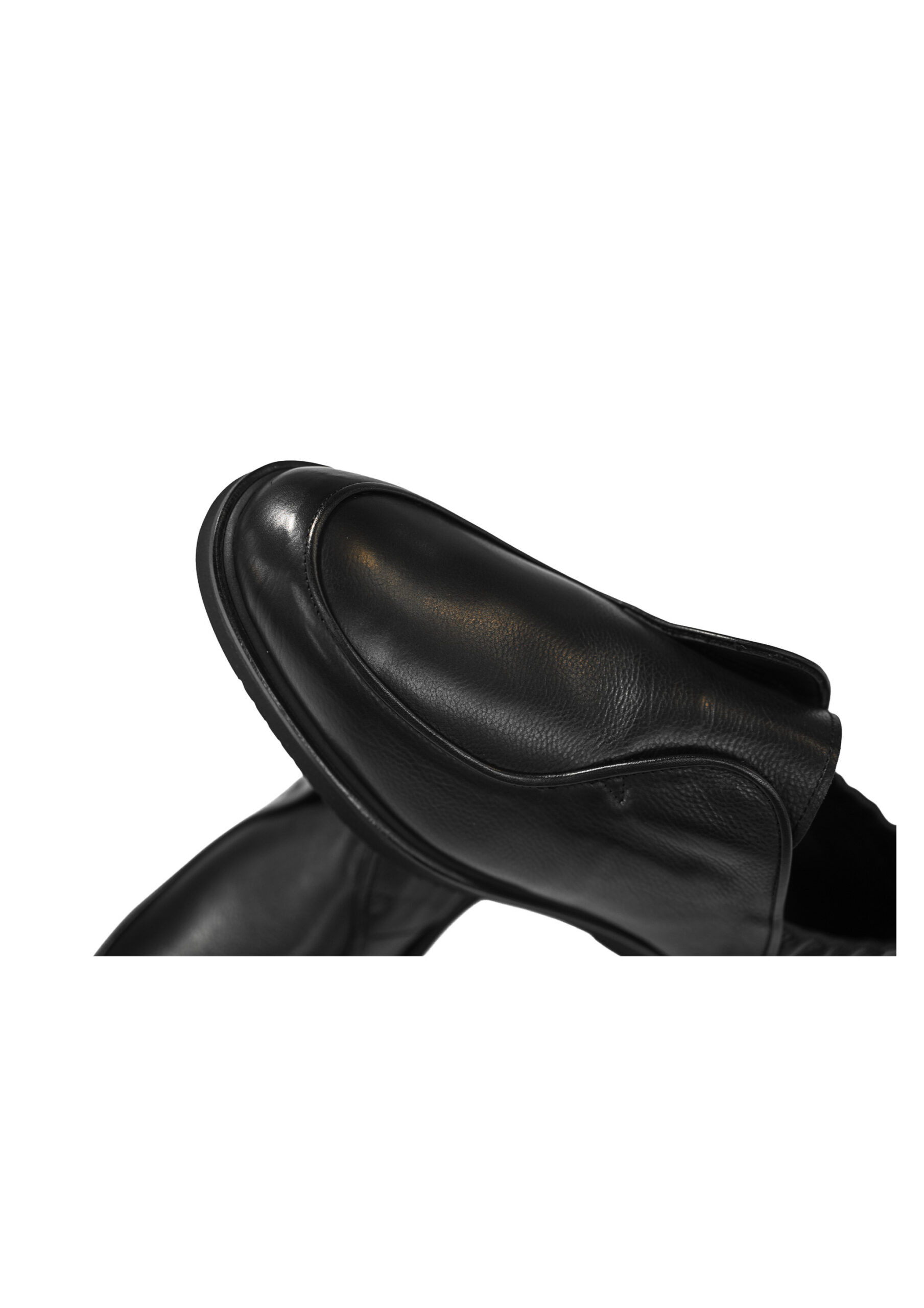 Qara Elastik Dabanlı Dəri Slip-On Lofer - Image 3