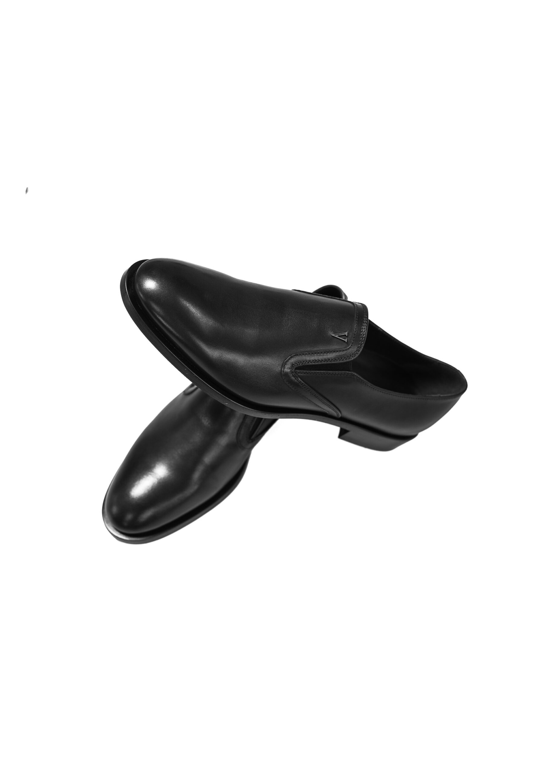 Klassik Qara Hamar Dəri Slip-on Kişi Ayaqqabısı (V Detallı)